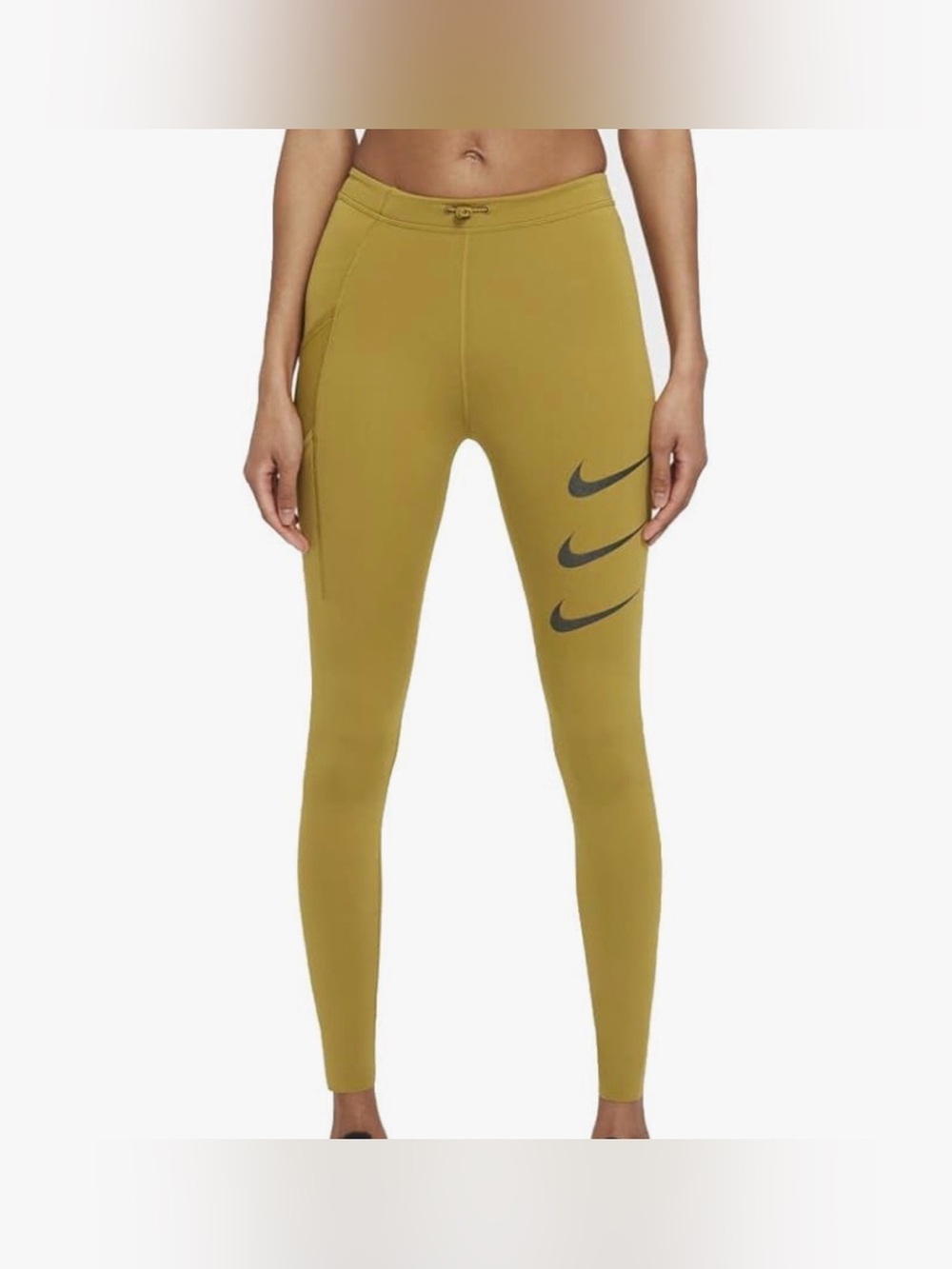 Nike Olive Green High-Waist Leggings with Black Swoosh